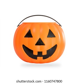 Halloween pumpkin bucket isolated on white background (clipping path) for kid collecting candy in Jack o'lantern basket, trick or treat day on halloween holiday party  - Powered by Shutterstock