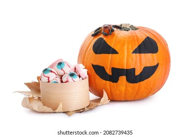 Halloween pumpkin and candies