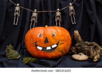 Halloween Pumpkin With A Face. Idea For Decorating Your Home For Halloween.