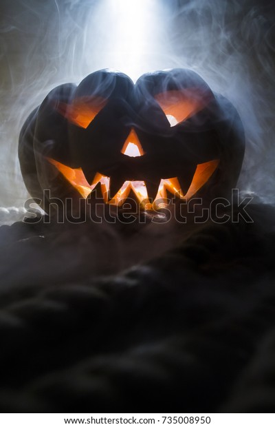 Halloween Pumpkin Head Scary Evil Face Stock Photo Edit Now 735008950