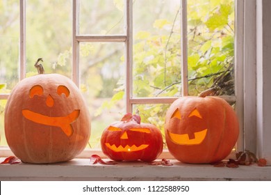 Halloween Pumpkin On Window