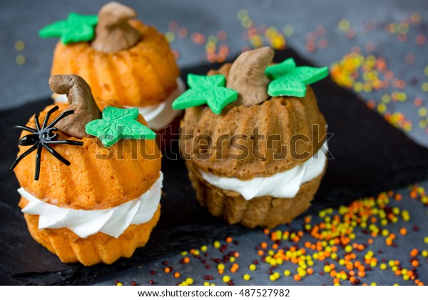 Halloween Pumpkin Recipe Funny Cupcakes Shaped Stock Photo Edit