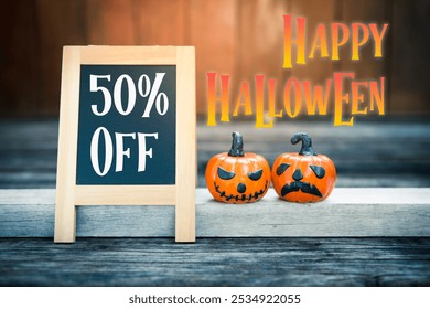 Halloween sale 50% off banner on wooden sign, Happy Halloween background idea - Powered by Shutterstock