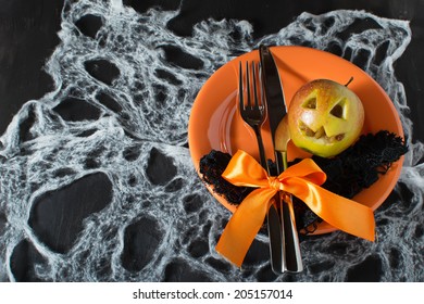Halloween Table Setting In Dark Background