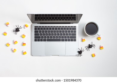 Halloween Theme With A Laptop Computer On A Table