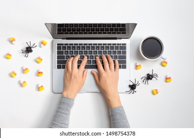 Halloween Theme With Person Using A Laptop Computer