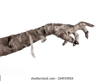 Halloween theme: terrible old mummy hands on a white background - Powered by Shutterstock