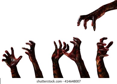 Halloween Theme:Blood Zombie Hands On White Background , Zombie, Demon, Killer, Maniac With Clipping Path.
