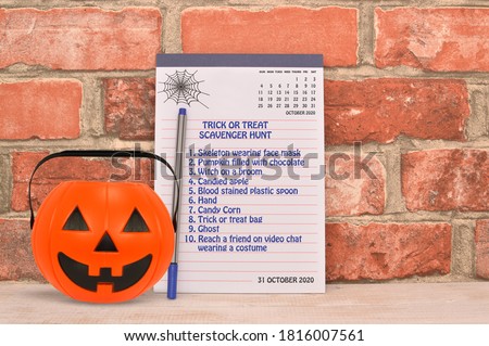 Halloween Treat or Treat Scavenger Hunt List on October 2020 Calendar notepad