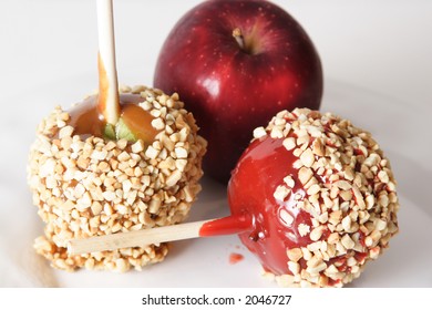 Halloween Treats. Candied, Carmel And Regular Apple.