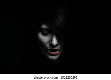 Halloween Vampire Beautiful Woman over black