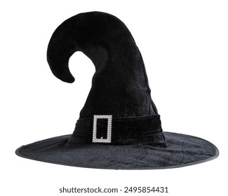 Halloween Witch wizard's hat in black isolated on white background with clipping path for Autumn seasonal holiday costume


