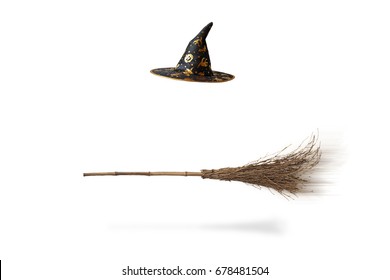 Halloween Witch's Hat And Broom Isolated