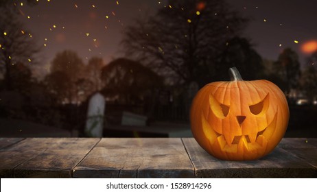 Hallowen Pumpkin Table Product Placement, Blurry Background