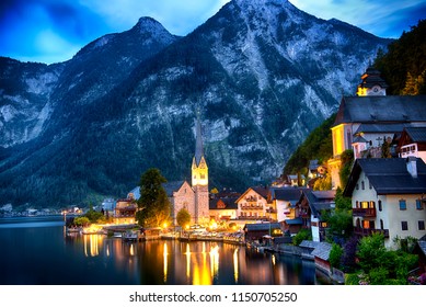 Hallstatt, Austria during twilight