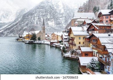 Hallstatt By Salzburg, Austria, Traditional Austrian Wood Village, UNESCO World Culture Heritage Site