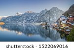 Hallstatt is the old town located on the bank of Hallstatter see (lake) at the foot of Salzberg Mount and surrounded by Dachstein Alps, Salzkammergut, Austria.
