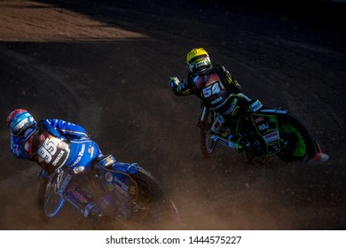 HALLSTAVIK, SWEDEN, JULY 6, 2019: Martin Vaculik (SLO) And Bartosz Zmarzlik (POL) At The Speedway GP In Hallstavik And HZ Bygg Arena.