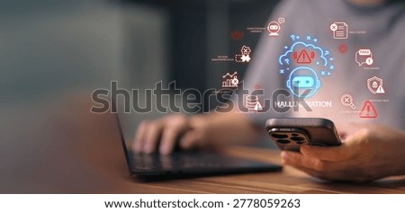 Hallucinate of artificial intelligence shows error and incorrect or misleading information with fake data on a digital screen caused by an inaccurate glitch in the algorithm.