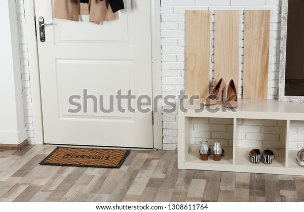 Hallway Interior Shoe Rack Mat Near Stock Photo Edit Now 1308611764