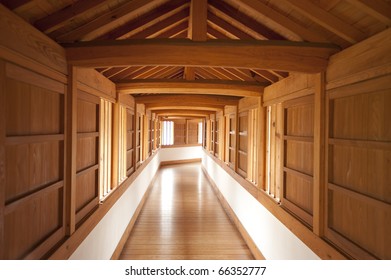 Hallway in Japan's historic Himeji Castle, all made of wood.