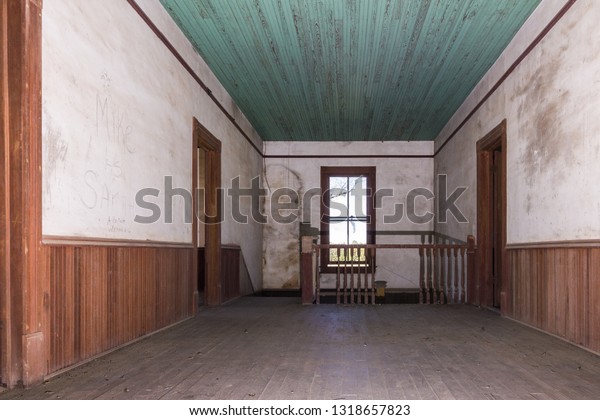 Hallway Leading Stairwell Old Abandoned Farmhouse Stock Photo