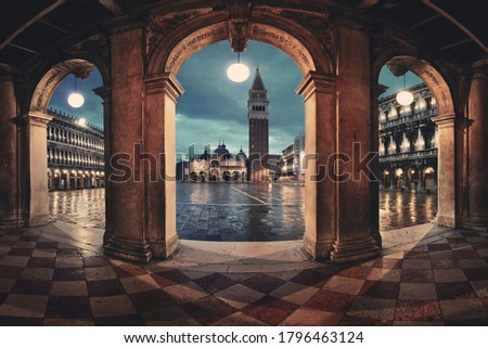 Hallway night view at Piazza San Marco in Venice, Italy.