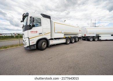 Halmstad, Sweden - July 10 2022: White Gas Truck Trailer Parked At A Circle K Gas Station.