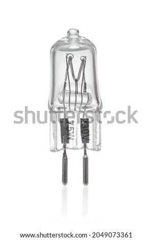 Halogen light bulb close up on white background