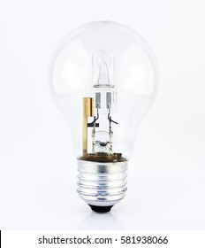 Halogen light source. Electronic equipment detail. Energy saving bulb on white background.