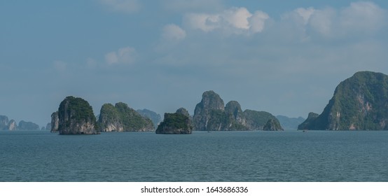 Halong Bay In The Gulf Of Tonkin With Its Large Rock Chain In Hanoi, Vietnam