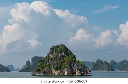 Halong Bay In The Gulf Of Tonkin With Its Large Rock Chain In Hanoi, Vietnam