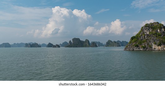 Halong Bay In The Gulf Of Tonkin With Its Large Rock Chain In Hanoi, Vietnam