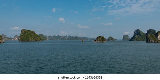 Halong Bay In The Gulf Of Tonkin With Its Large Rock Chain In Hanoi, Vietnam