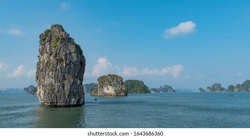 Halong Bay In The Gulf Of Tonkin With Its Large Rock Chain In Hanoi, Vietnam