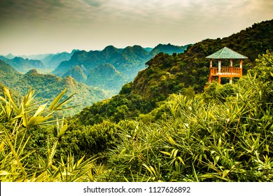 Halong Bay Mountain Viewpoint From Cat Ba Island, Ngu Lam Peak In Vietnam