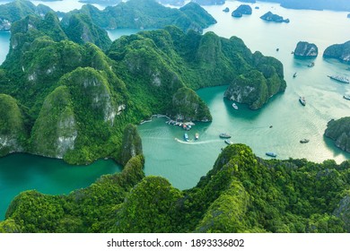 Halong Bay, Vietnam. Unesco World Heritage Site. Ha Long Bay, in the Gulf of Tonkin, includes some 1,600 islands and islets. Beautiful landscape. View from above. Aerial view of Ha Long bay
