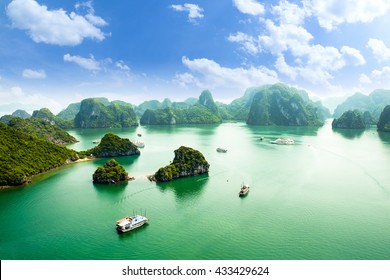 HALONG bay in vietnam. UNESCO World Heritage Site. This view from TiTop island and its most popular view for travel in Halong bay. - Shutterstock ID 433429624