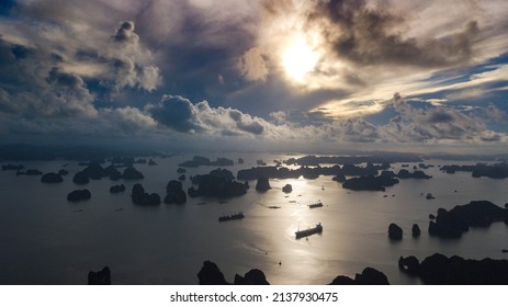 Halong bay view from the sky. Halong Bay is the UNESCO World Heritage Site, it is a beautiful natural wonder in northern Vietnam, Southeast Asia. A popular landmark, famous destination of Vietnam
