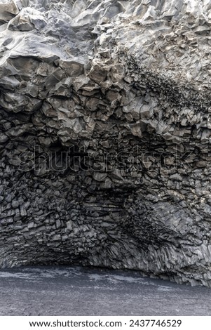 Halsanefshellir cave made of basalt columns on Reynisfjara Black sand beach, Iceland, inside view of the cave.