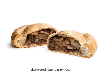 Halved  Puff Pastry Meat Pie Isolated On White Background 