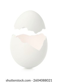 Halves of cracked egg shell on white background