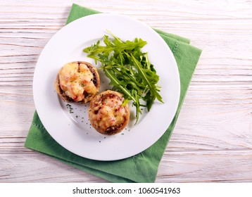 Ham And Cheese Stuffed Mushrooms On Plate