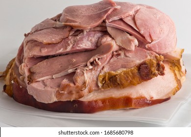 Ham. Cured Country Ham. Classic Delicatessen Or Butcher Shop Staple. Whole Ham, Carved With A Butchers Knife. Lunch Or Dinner Favorite, Meat Ideal For Sandwiches Or Served With Vegetables.