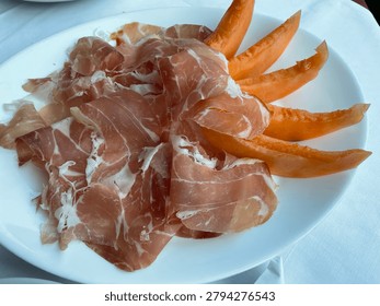 Ham and melon appetizer plater