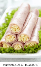 Ham Roll Ups Stuffed With Cheese, Garlic And Mayonnaise