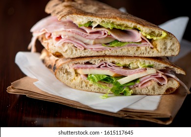 Ham Sandwich. Cured Country Ham. Classic Delicatessen Or Butcher Shop Staple. Whole Ham, Carved With A Butchers Knife. Lunch Or Dinner Favorite, Meat Ideal For Sandwiches Or Served With Vegetables.