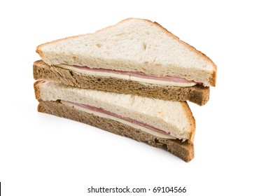ham sandwich on white background