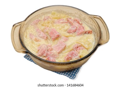 Ham And Scalloped Potatoes On White With Clipping Path