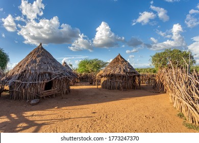 Hamar Village. The Hamar People Are A Primitive Tribe In South Ethiopia, Africa